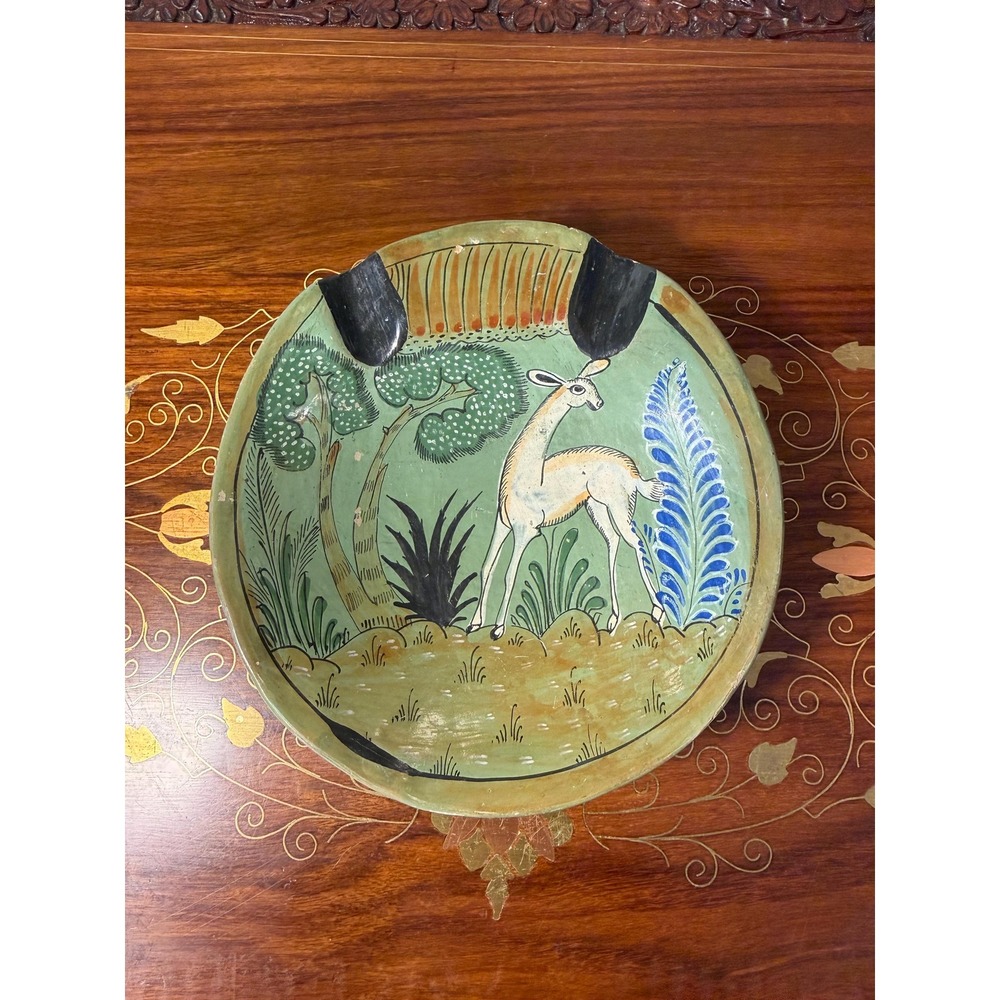 Vintage Tonalá Style Folk Art Pottery Ashtray with‎ Deer – Signed SG